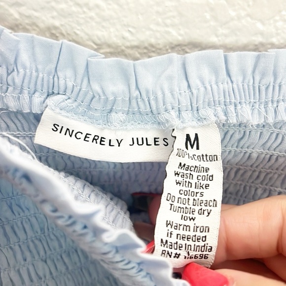 Sincerely Jules Light Blue Smocked Tiered Floral Tank Top Tie Strap Mini Dress - Picture 7 of 9